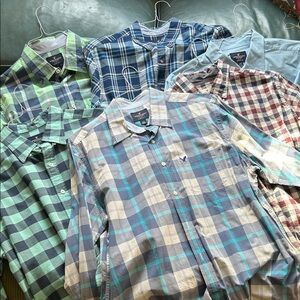 American Eagle Outfitters Men's Plaid and Solid Shirts - Blue, Green, Red
